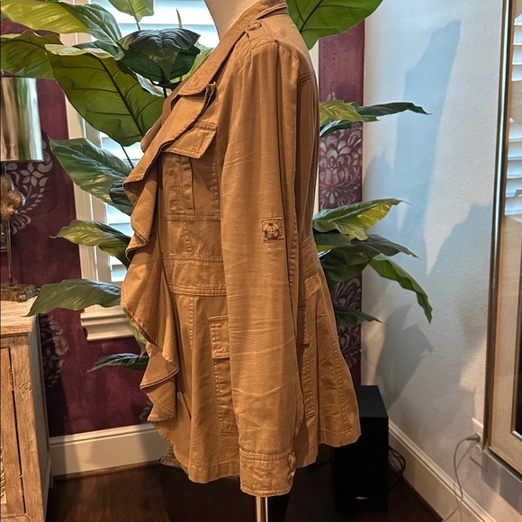 Stylish Tan Ruffle Jacket - Picture 3 of 8